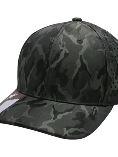 PB270TX Olive Shiny Camo Perforated Texas Flag Embroidery Visor Cap
