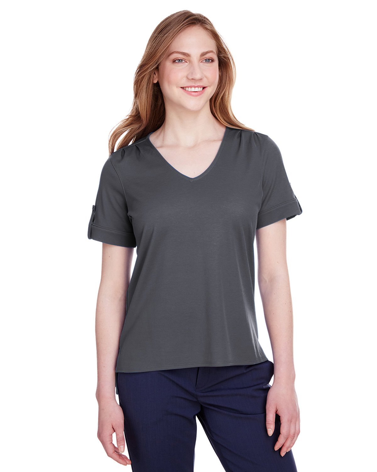 CrownLux Performance Ladies' Plaited Rolled-Sleeve Top