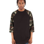 Adult Three-Quarter Sleeve Camo Raglan T-Shirt